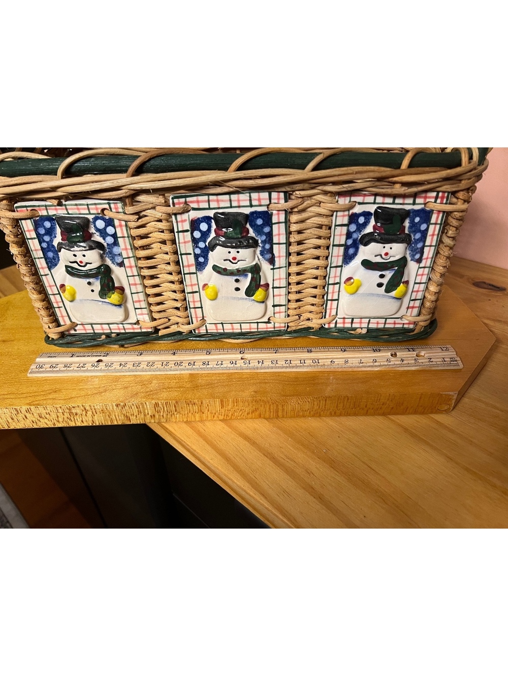 Wicker Rectangular Basket with Snowmen - Picture 3 of 7